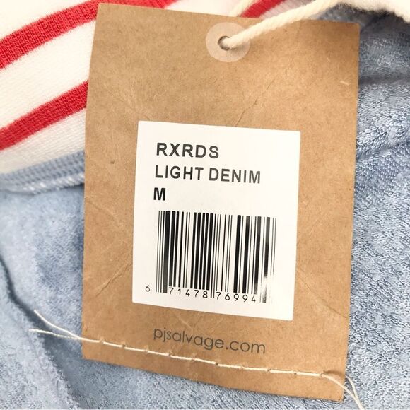 PJ Salvage Light Blue Terry Lounge Shorts with Red White Track Stripe NEW - Picture 7 of 10